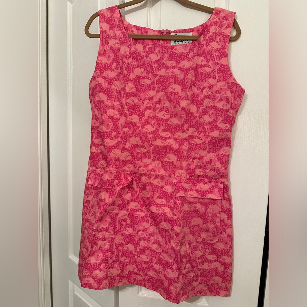 Vintage Lilly Pulitzer Flamingo Dot white label shift dress in pink size 12.
